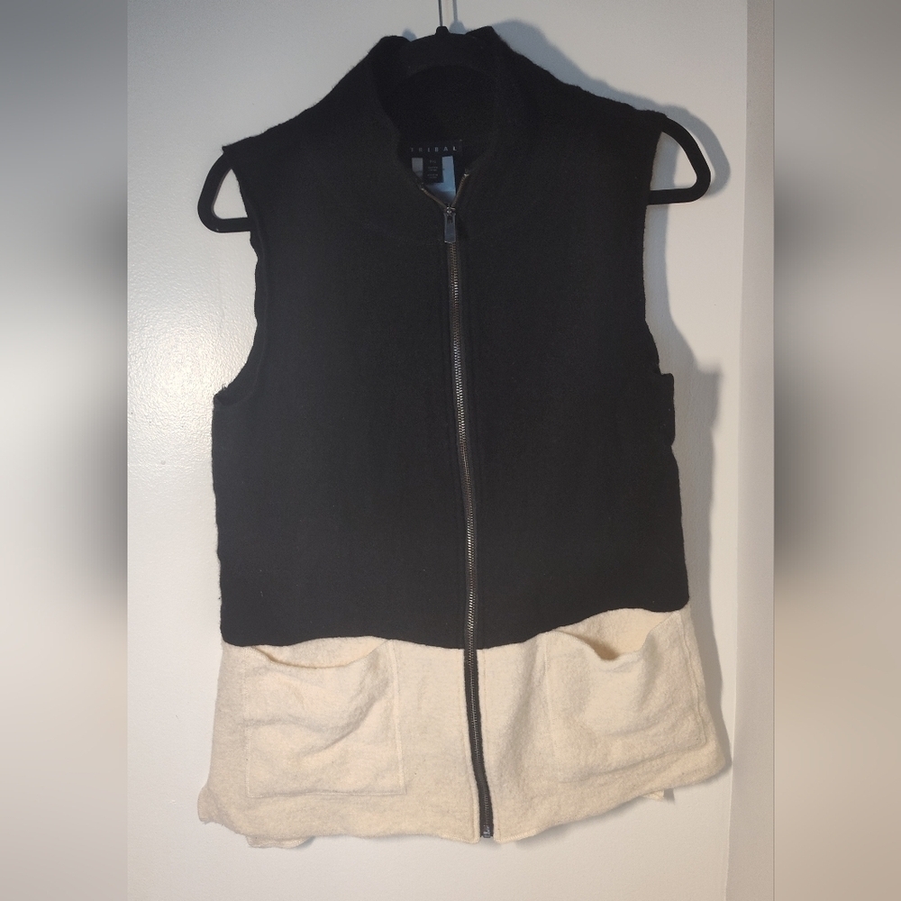 Tribal Brand Boiled Wool Tunic Vest with Pockets Black & White Colorblock #554